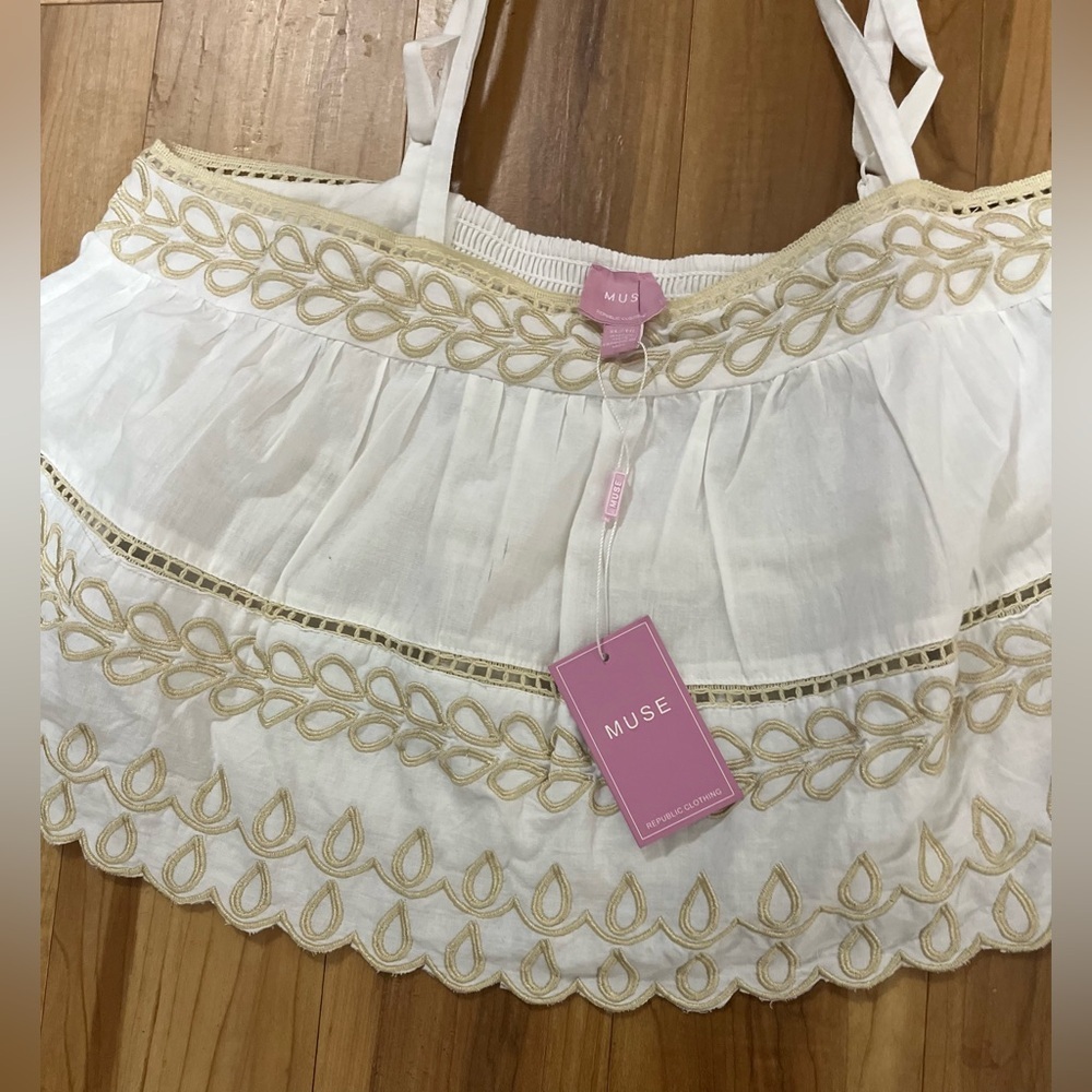 Muse Republic White Embroidered Boho Crop Top – Cotton Eyelet XL - Picture 4 of 9